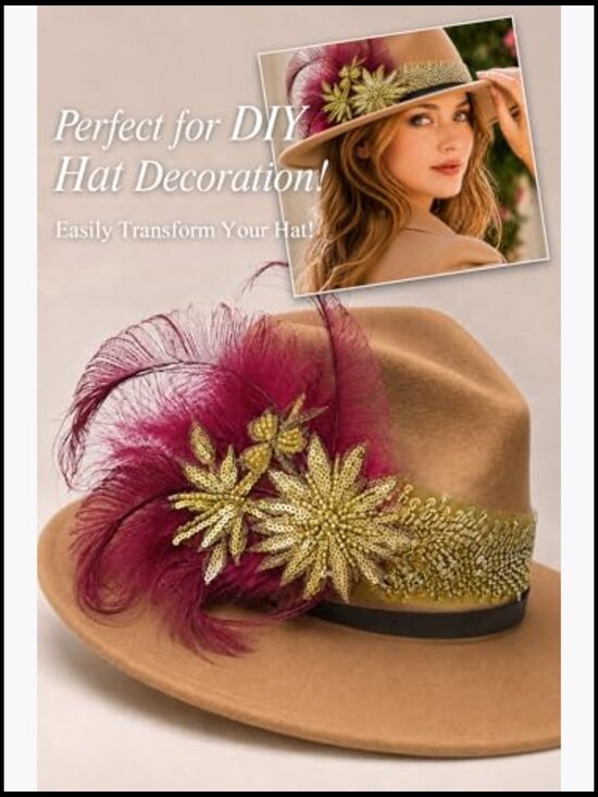 Vintage Flapper Feather Headband with Beaded Sequin Embellishment Elastic Fit main image 4